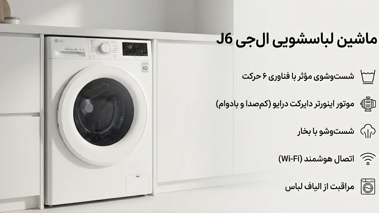 قیمت و خرید ماشین لباسشویی 8 کیلویی الجی J6 سفید F4J6TNPOW | اصلی